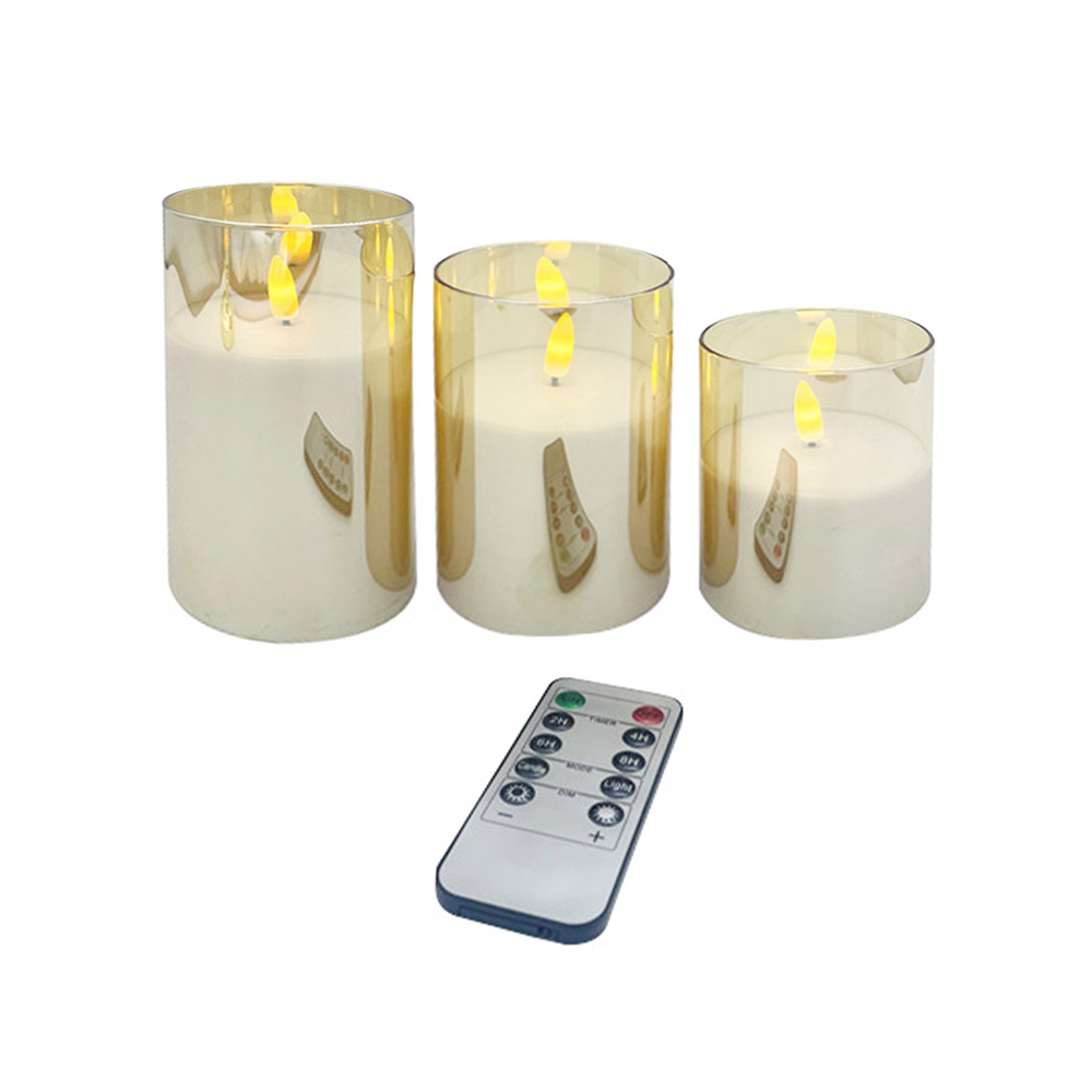 Golden Glass blikající bezplavená LED sloupová svíčka